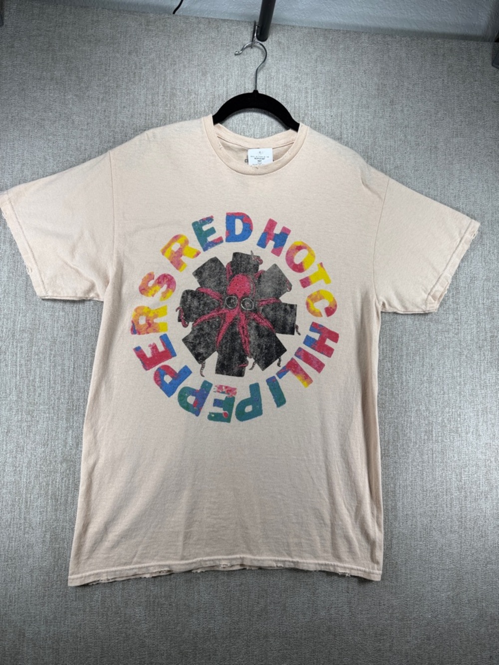 Red Hot Chili Peppers Distressed Graphic Tee Beige Vintage Style Band T-shirt M